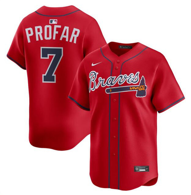 Men's Atlanta Braves #7 Jurickson Profar Red 2025 Alternate Limited Stitched Baseball Jersey Men's Atlanta Braves #7 Jurickson Profar Red 2025 Alternate Limited Stitched Baseball Jersey